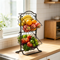 Panier à fruits autoportant à 2 niveaux en métal, grands paniers pour le rangement des fruits et des collations dans la cuisine