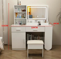 STG Coiffeuse Moderne Blanche avec Miroir LED, Commode à 5 Tiroirs, Meuble Pliable et Robuste pour Chambre, Hôtel, Villa