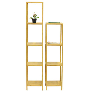 Estante de almacenamiento para el hogar, de bambú y madera, expositor sencillo de pie para interiores, soporte para flores de varios niveles, móvil. - Product Image 3