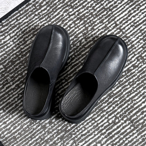 XINZI RAIN High Quality High Platform Mules Handmade Black Top Grain Leather 6cm Thick Bottom Women Men High Heel Chunky Clogs - Product Image 5