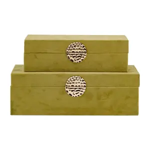 2 buah kotak dekoratif berbulu kayu persegi panjang buatan tangan kotak penyimpanan perhiasan beludru kotak kenang-kenangan Hijau & biru dongker