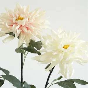 Bunga Dahlia putih sentuhan asli PU buatan, batang tunggal kualitas tinggi kepala besar bunga Dahlia untuk dekorasi meja pesta rumah pernikahan
