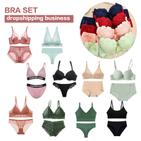 Conjunto de Lencería de Alta Calidad para Mujer con Sujetador Push Up de Poliéster sin Costuras con Cierre Trasero y Braguitas de Encaje con Patrones Florales para Dropshipping
