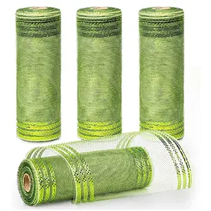 Green Polypropylene Deco Flower Wrapping Mesh For Xmas Wreath Tree's Decoration With Metallic Stripe