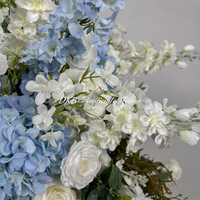 DKB Nouvelle Boule de fleurs artificielle en soie de 60 cm, blanche et bleue, grande boule de fleurs artificielle pour centre de table de mariage