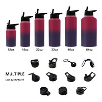 Bouteille d'eau isotherme en acier inoxydable 12oz-64oz, plusieurs couvercles, thermos sportif avec revêtement en poudre, logo personnalisé OEM ODM