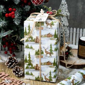 MAYPLUSS Christmas Wrapping Paper 17 In X 33 Feet Watercolor Deer Bear Cabin Design Eco-Friendly Gift <b>Wrap</b> - Product Image 5