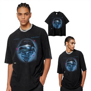 T-shirt à manches longues en coton délavé style hip-hop rétro américain, motif rap, pour hommes et femmes, marque de mode urbaine, effet vieilli - Product Image 1
