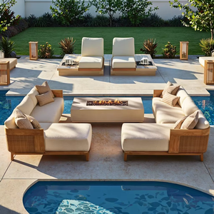 Moderne Luxe Modulaire Lounge Patio Set Buiten Teak Sofa Met Rotan Drie Zits Tuinmeubelen Design Hoek Sectional - Product Image 1