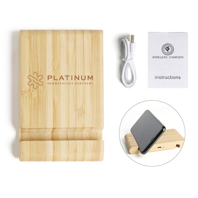Eco Bamboo Wireless Charging Stand 15W Quick Charge Phone Holder Wireless Charger Dock Custom Logo Office Desk Charging Station