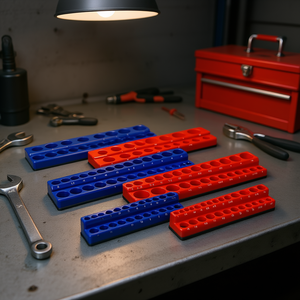 Ensemble d'organisateurs de douilles rouge et bleu, métriques et SAE, avec plateaux de 1/4, 3/8, 1/2 pouce, comprenant 141 pièces standard profondes - Product Image 2