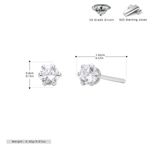 Pendientes de tuerca de plata de ley S925 para mujer, forma de bola, circonitas superflash, aleación de Zinc para regalos, nicho Senior Sense - Product Image 5