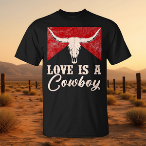 Love Is A Cowboy Western <b>Bull</b> <b>Skull</b> Retro T-Shirt Black Unisex Adult Size - Product Image 3
