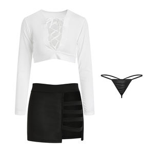 OL ชุดยูนิฟอร์มแขนยาวสายไขว้ด้านหน้า,ชุดกระโปรงสั้นพร้อมสายหนังชุด<span class=keywords><strong>3</strong></span>ชิ้นปี GR1401 - Product Image 3