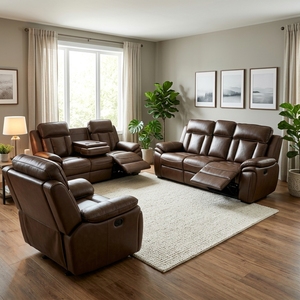 Canapé modulable en cuir PU à inclinaison manuelle, ensemble 3+2+1 places, confortable avec accoudoirs larges pour salon, villa, salle de sport - Product Image 3