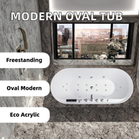 Baignoire autoportante ovale moderne en acrylique pour bain à remous 1,7 m Blanc pur Robinet et drain inclus Drain d'angle Hôtel