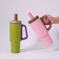 Geïsoleerde RVS thermosfles met dubbele wand, keramische coating, klikdeksel en handvat, geschikt voor outdoor, kamperen en wandelen