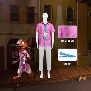 Camisa de cosplay de Nick Wilde con corbata, estilo hawaiano, disfraz de verano para hombre adulto, tela popelina - Product Image 1