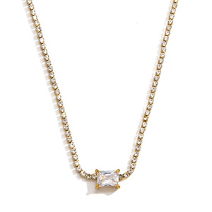 Zircon <b>Cross</b> Pendant Necklace Gold <b>Chain</b> Claw Setting Everyday Wear Geometric Design Stainless Steel Jewelry for Women - Product Image 5