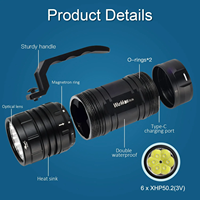 Wurkkos DL06 lampe de poche de plongée puissante 15000lm 6 * LED lumière étanche torche sous-marine Rechargeable plongée en plein air