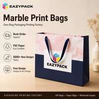 Sacs en papier personnalisés à imprimé marbré, sacs cadeaux bleu marine, sacs avec poignées en ruban satiné pour les magasins de vêtements