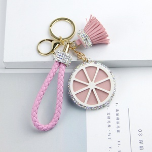Oneway Handmade Diamond Metal Orange Slice <b>Key</b> <b>Chain</b> Fashion Pendant Ladies Bag Ornament PU <b>Leather</b> Tassel Keychain Accessories - Product Image 2