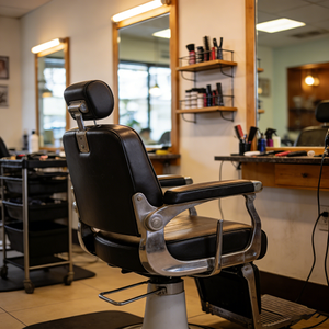 Sillón de Barbería Comercial con Base de Acero Inoxidable, Elevación Hidráulica y Tapicería de Cuero Sintético para Peluquería - Product Image 1