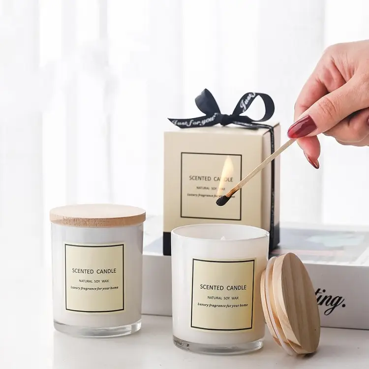 Ensemble de bougies d'aromathérapie de Noël personnalisé cadeau d'anniversaire de mariage à la main cire de soja parfum frais bougie boîte-cadeau blanc 100g