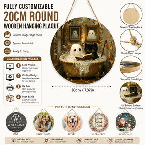 Letrero Redondo de Madera para Halloween de 20x20cm |   Arte de pared estilo rústico: Placa con corona de calabazas |   Decoración Rústica de Madera para Colgar en el Porche y la Puerta - Product Image 6