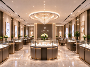 Vitrine à bijoux haut de gamme, comptoir en marbre sur mesure, vitrine à bijoux en verre LED pour magasin de détail de luxe - Product Image 2