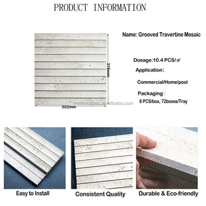 Mosaico in Travertino Carrara Bianco Grigio con Motivo a Matita e Bastoncini di Bambù per Bordi di Bagno e Cucina, Design Personalizzabile - Product Image 2