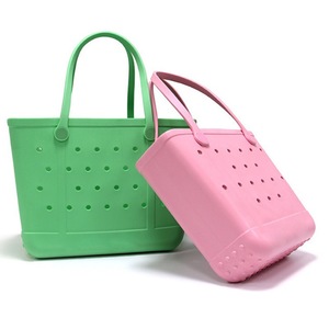 Wholesale Eva rubber large net beach basket hole beach storage bag custom women waterproof handbag tote silicone beach bag