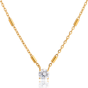 Pendentif solitaire géométrique rond en zircon, collier en acier inoxydable, bijoux à porter au quotidien pour femmes - Product Image 5