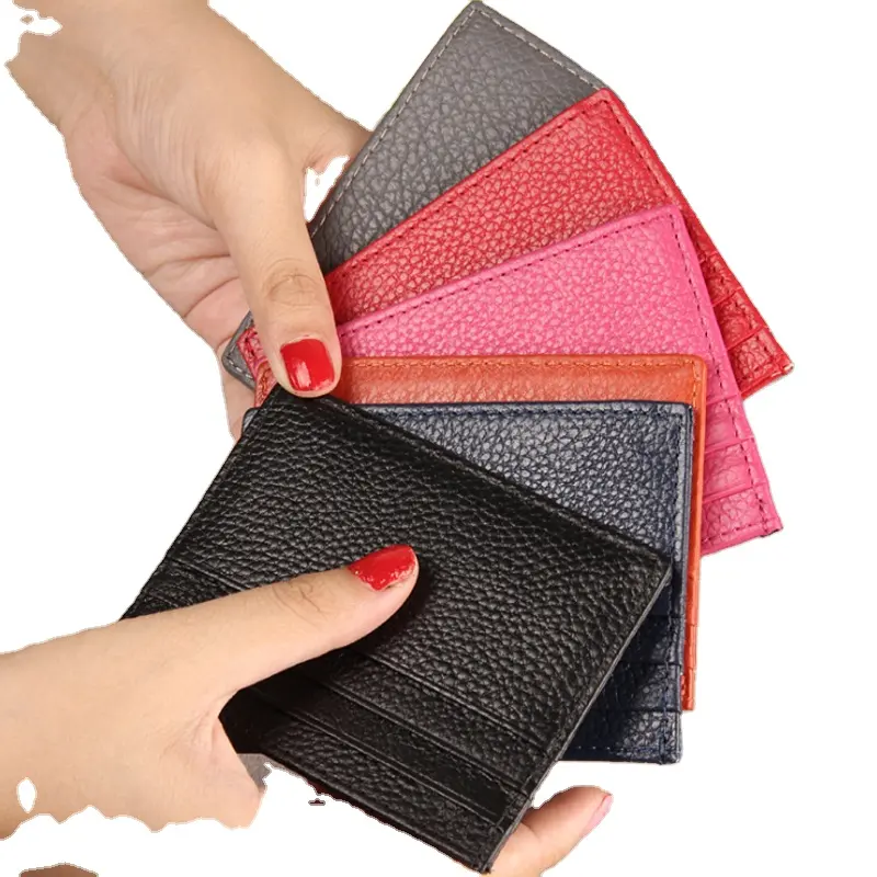 Custom slim minimalist ultra thin genuine leather card holder small wallet 11 colors