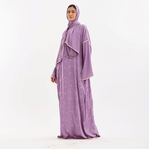 Ramadan Unique Design Embroidered Moon <strong>Star</strong> Purple Prayer Abaya Wholesale Dubai High Quality Prayer <strong>Dress</strong> With Attached Hijab - Product Image 5