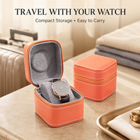Boîte à montre simple en cuir PU personnalisée, étui de voyage portable avec fermeture éclair, coussin amovible en velours, emballage cadeau