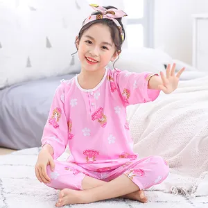 Toptan % 100% pamuk 2 adet çocuk pijama kızlar için sonbahar pijama çocuklar