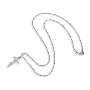 Thorn Cross Pendant 24 Inch Twisted Chain Round Brilliant Cut Diamond Unisex Necklace Everyday Wear - Product Image 4