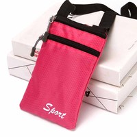 Sac bandoulière de sport en tissu Oxford pour téléphone portable, pochette de voyage avec cordon de cou, étui pour téléphone, portefeuille de passeport pour la marche