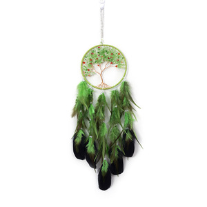 Attrape-rêves <span class=keywords><strong>bohème</strong></span> fait main « <span class=keywords><strong>Vie</strong></span> <span class=keywords><strong>de</strong></span> l'Arbre » – Tapisserie murale verte en plumes pour <span class=keywords><strong>la</strong></span> décoration intérieure - Product Image 1