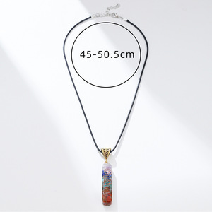 Rainbow Stone Pendant <b>Necklace</b> With Copper Wire Inlay Geometric Design Unisex Fashion Jewelry - Product Image 5
