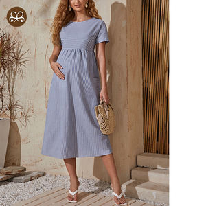 Abito Casual di maternità a vita alta ombrello con orlo <span class=keywords><strong>gonna</strong></span> lunga incinta con tasca a righe - Product Image 5