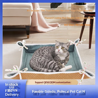 Fournitures pour animaux de compagnie prêtes à être expédiées, lit carré pour chat en herbe toute saison, doublé de polaire pour la chaleur en hiver et en été, design réversible