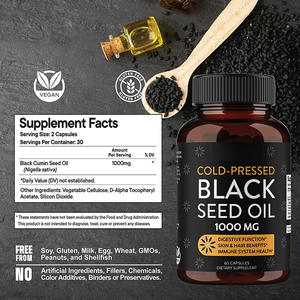 Zwarte komijnzaadolie 60 softgels veganistisch niet-GMO premium koudgeperst zwart komijnzaad met vitamine E 1000mg per portie - Product Image 2