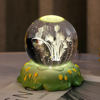 Lampe de table en résine gravée en 3D, rose et œillet, boule lumineuse, décoration d'intérieur, 6/8 cm, cadeau idéal pour les femmes, anniversaire, festival