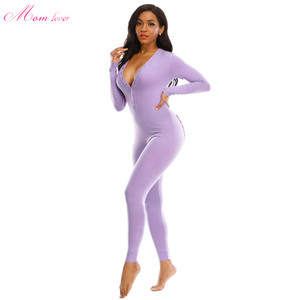Pigiama Intero da Donna con Apertura sul Petto e Gambe Lunghe, Tinta Unita, Scollo a V, Taglia Personalizzabile, Abbigliamento da Notte per Adulti con Apertura Posteriore - Product Image 3