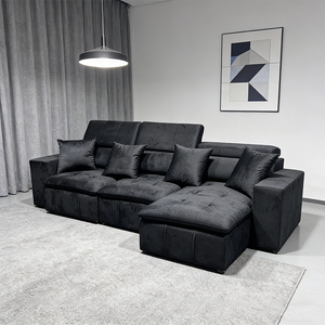 Divano Letto Moderno di Lusso in Pelle a Forma di U con Cuscini Trapuntati e Poggiatesta Regolabile - Product Image 2