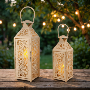 Lot de 2 lanternes à bougies vintage en fer blanc, décoratives pour table ou à suspendre, portables, pour la maison et le jardin, idéales pour Noël, les fêtes dans le salon et les mariages - Product Image 4
