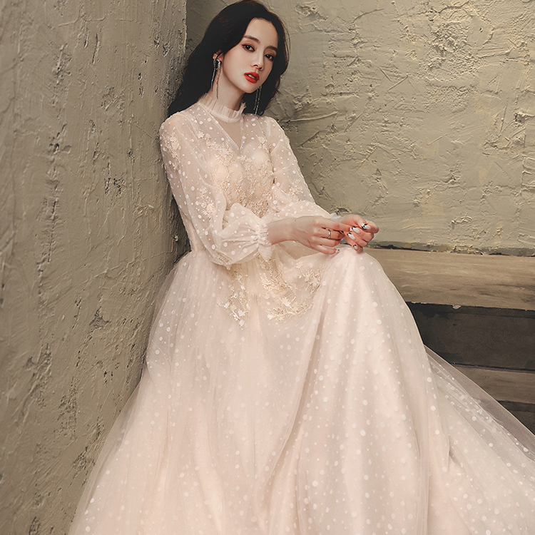 Robe Longue Maxi En Velours Urban GoCo - Col V Et Manches Longues - Style Élégant A-Ligne - Pour Soirée Et Mariage