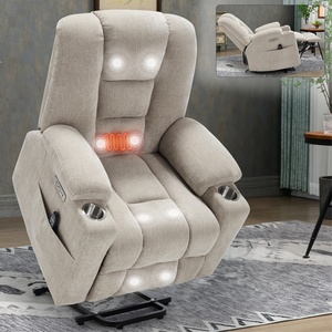 <span class=keywords><strong>Fauteuil</strong></span> inclinable électrique beige en chenille, 350 lb, avec deux ports USB, porte-gobelets, montage facile sans outils - Product Image 1